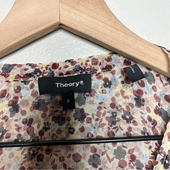Theory Women Silk Top Small Bernetta Floral Blouse Chiffon Sheer - Picture 3 of 11